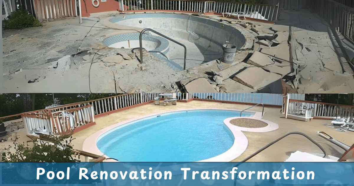 Swimming pool renovation before and after comparison